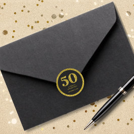 Svart Guld Glitter-typografi 50:e Födelsedagsfeste Runt Klistermärke