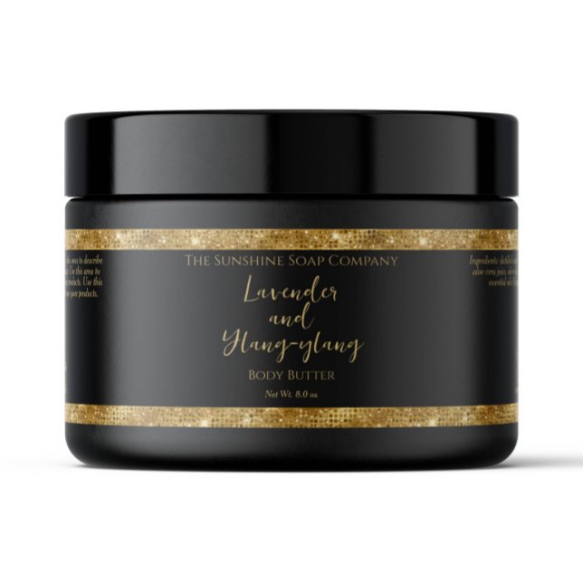 Svart Guld Glitter, vattentät kosmetikaetikett Bur Vattenflaska Etikett (Skapare uppladdad)