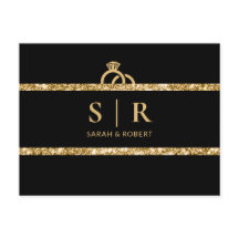 Svart & guld glittermonogram initial bröllops RSVP