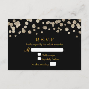 Svart & Guld Glitterprick Modern Bröllops-RSVP-kor OSA Kort