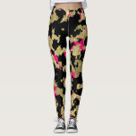Svart guld- glittershock rosaabstrakt som skalar leggings<br><div class="desc">Damasker</div>
