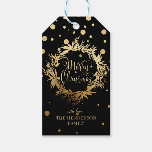 Svart Guld God jul Eucalyptus Utandning Presentetikett (Framsidan)