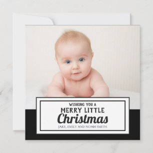 Svart Guld God Jul Liten Jul Familjefoto Julkort