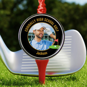 Svart Guld Golfare Foto Högstadiet Golf Lag Julgransprydnad Metall
