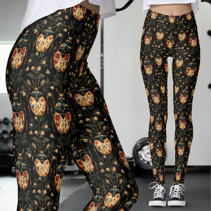 Svart Guld Gotisk Blommig Skalbagge Leggings