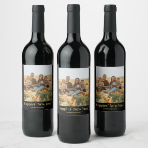 Svart & Guld Gott Nytt År Foto Vin Etikett