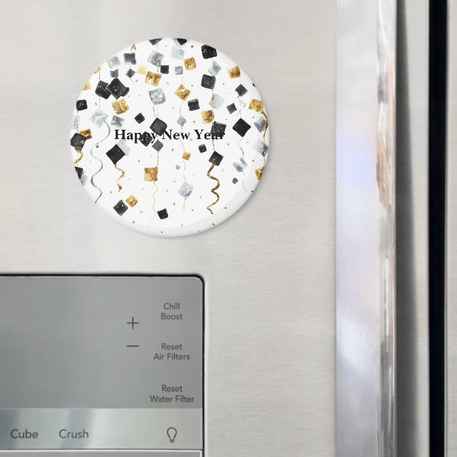 Svart Guld Gott Nytt År Konfetti Magnet (In Situ (Fridge))