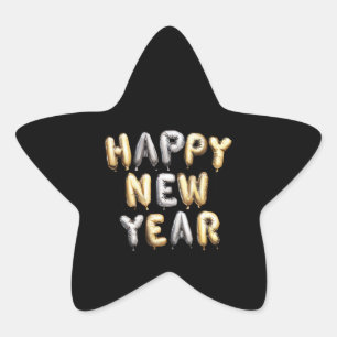 Svart Guld Grått Gott Nytt År Stjärnformat Klistermärke