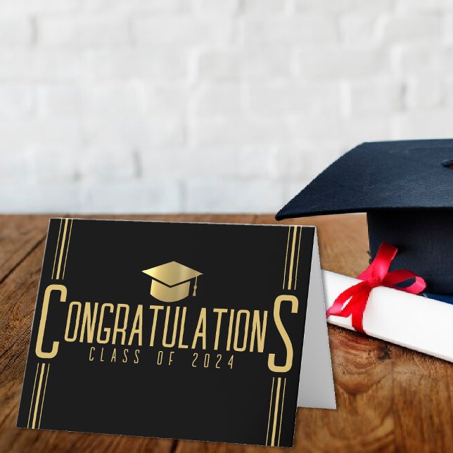 Svart & Guld Grattis till examen Tack Kort (Black & Gold Congratulations Class Of Graduation Thank You Card)