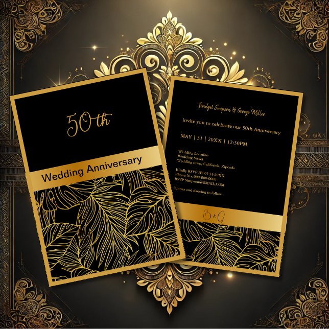 Svart guld greenery 50:e bröllop-årsjubileum (Skapare uppladdad)