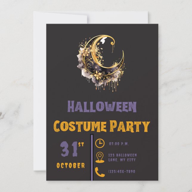 Svart & guld halvmåne modern svart Halloween Inbjudningar (Framsida)