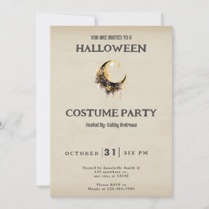 Svart Guld Halvmåne Vintage Halloween-kostym Inbjudningar