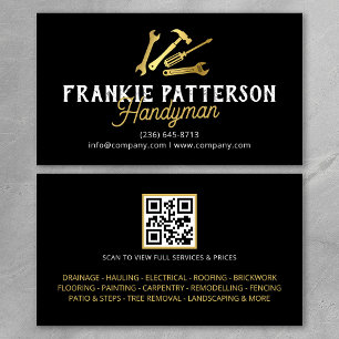 Svart Guld Handyman Reparation & Underhåll QR Kod Visitkort