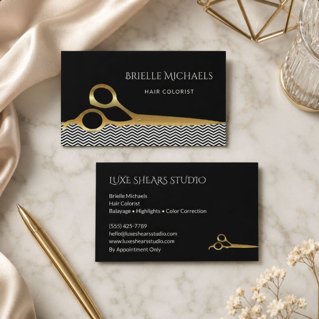 Svart Guld Hårfärgsexpert Visitkort (Black Gold Hair Colorist Business Card
)