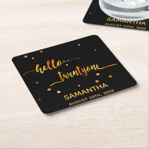 Svart guld hej 21 namn-skript på 21 år underlägg papper kvadrat