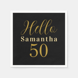 Svart Guld Hello 50 Personlig 50-årsdag Pappersservett