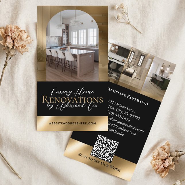 Svart Guld Hem Renovering Entreprenör Arkiv Foto Visitkort (Black Gold Home Renovation Contractor Arch Photo Business Card)