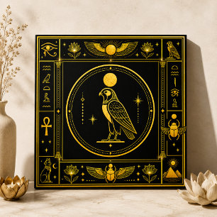 Svart Guld Horus Falk Egyptisk Symbol Dekoration Kakelplatta