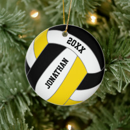 Svart guld-idrottslag färg-pojkar volleyball julgransprydnad keramik