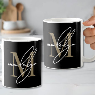 Svart Guld Initial Förnamnsmonogram Kaffemugg