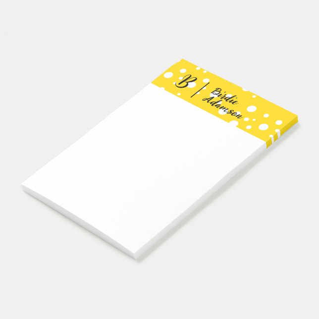 Svart Guld Initial Monogram, Trendig Elegant Namn Post-it Block (Vinklad)