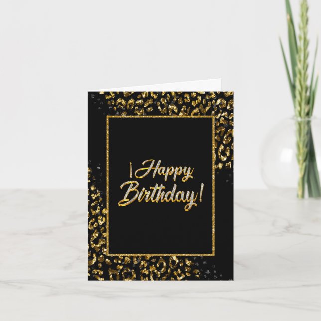 Svart Guld & Jewel Leopard Inbjudan (Framsida)