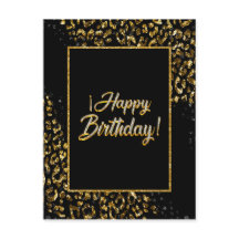 Svart Guld & Jewel Leopard Postkort