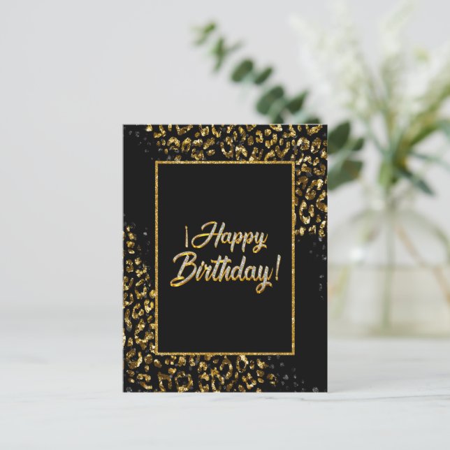 Svart Guld & Jewel Leopard vykort (Stående Fram)