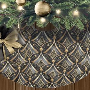 Svart Guld jul Mönster#15 ID1009 Julgransmatta Borstad Polyester