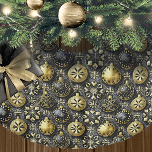 Svart Guld jul Mönster#20 ID1009 Julgransmatta Borstad Polyester