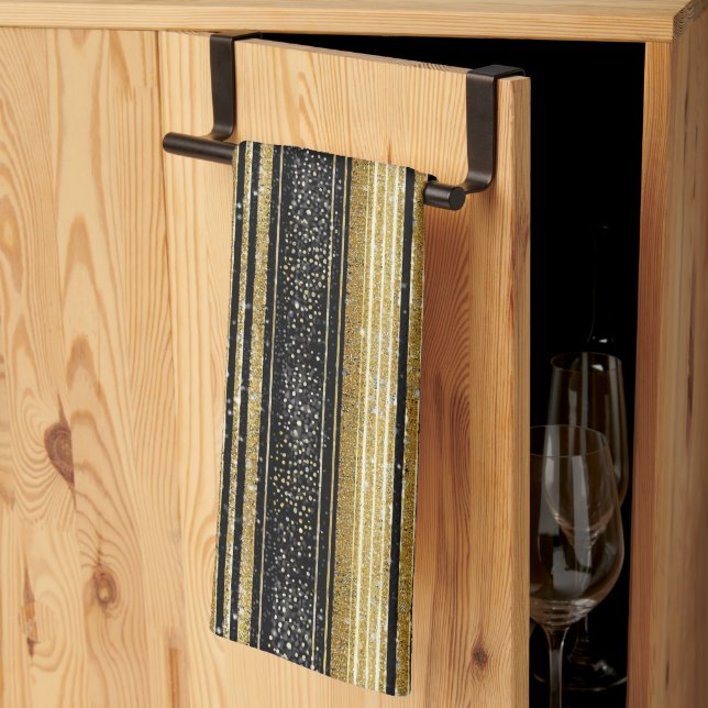 Svart Guld jul Mönster#28 ID1009 Kökshandduk (Thirds Fold)