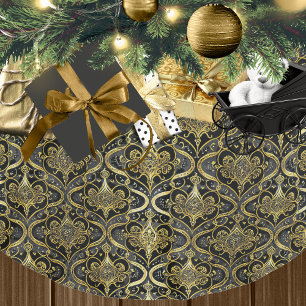 Svart Guld jul Mönster#30 ID1009 Julgransmatta Borstad Polyester