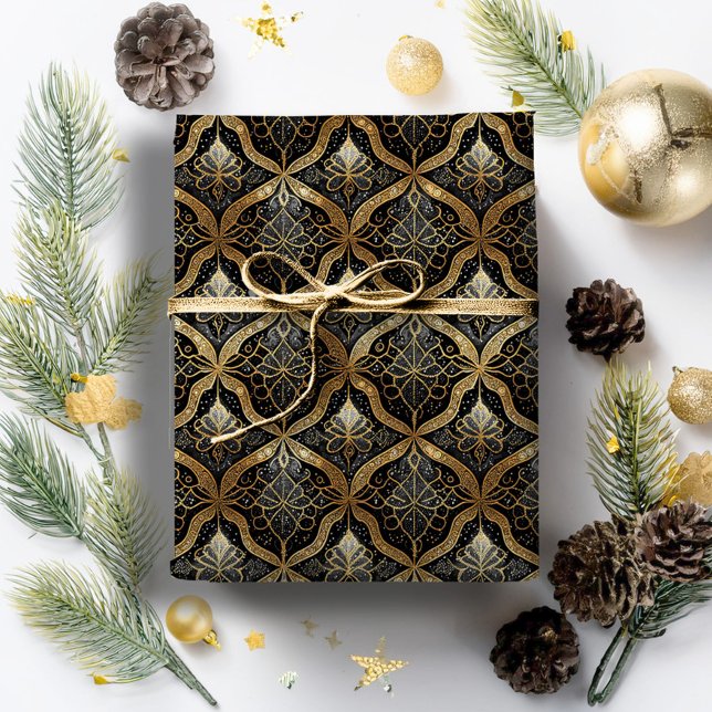 Svart Guld jul Mönster#31 ID1009 Presentpapper (Skapare uppladdad)