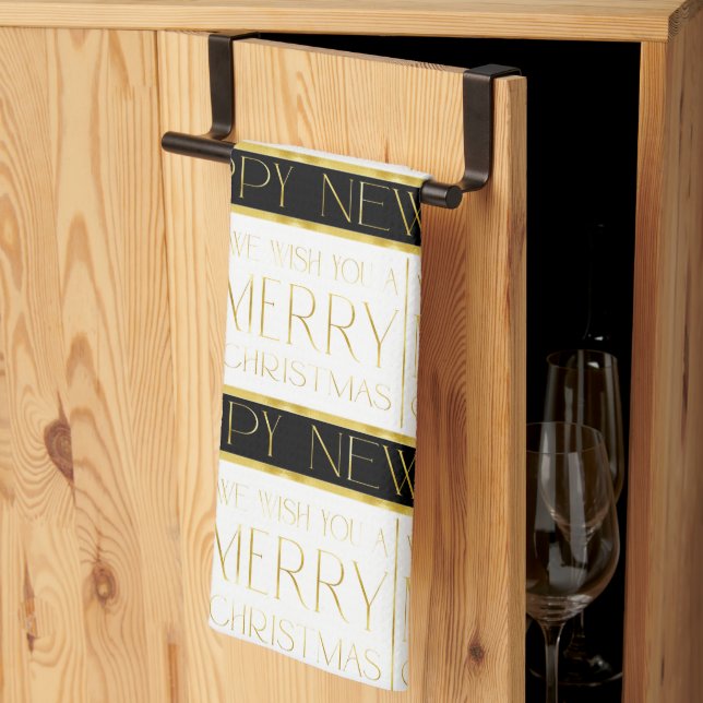 Svart Guld jul Mönster#35 ID1009 Kökshandduk (Thirds Fold)