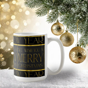 Svart Guld jul Mönster#35b ID1009 Kaffemugg