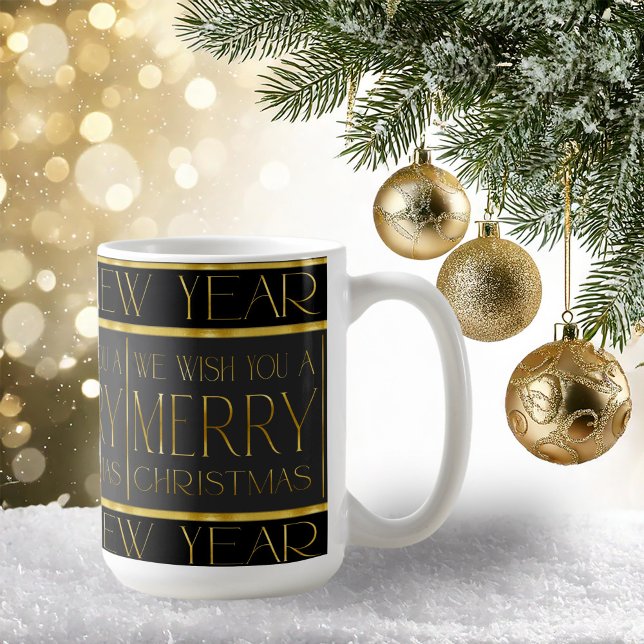 Svart Guld jul Mönster#35b ID1009 Kaffemugg (Skapare uppladdad)