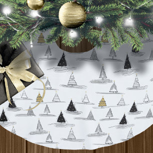 Svart Guld jul Mönster#5 ID1009 Julgransmatta Borstad Polyester