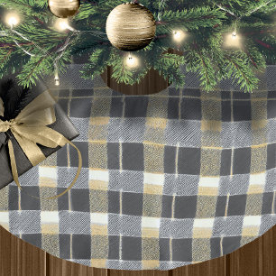 Svart Guld jul Mönster#7 ID1009 Julgransmatta Borstad Polyester