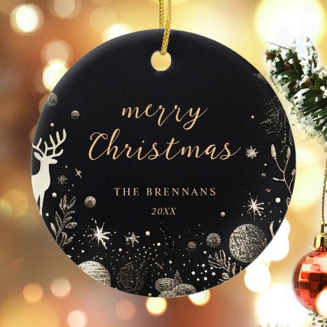 Svart Guld-julafton Modern Elegant Festive Uniform Julgransprydnad Keramik (Black Gold Christmas Modern Elegant Festive Unique Ceramic Ornament)