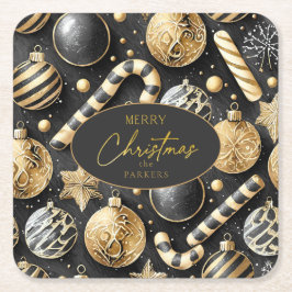 Svart Guld-julen Mönster#12 ID1009 Underlägg Papper Kvadrat