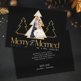 Svart & Guld Julgran Nygift Foto Julkort