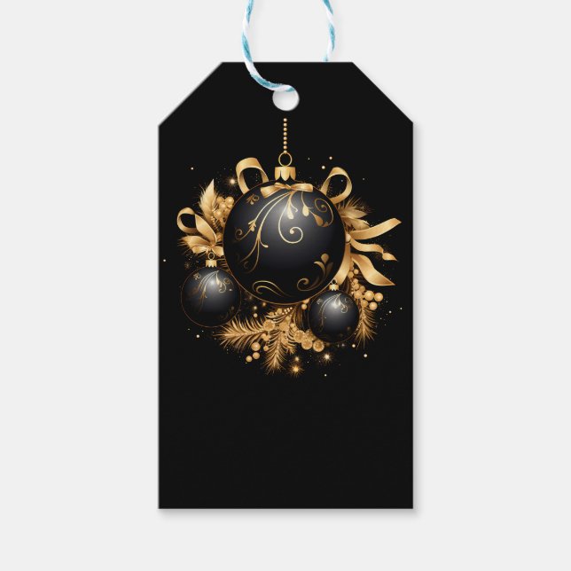 SVART & GULD JULGRANSDEKORATION PRESENTETIKETT (Framsidan)