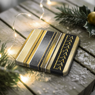 Svart Guld-julklapp La Mönster#27 ID1009 Underlägg Papper Kvadrat