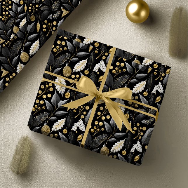 Svart Guld Julmönster#18 ID1009 Presentpapper (Skapare uppladdad)