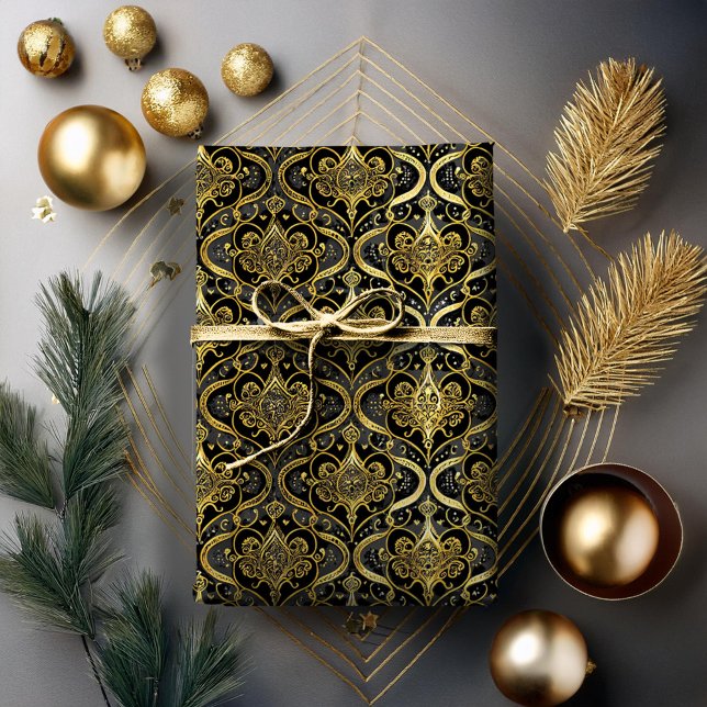 Svart Guld Julmönster#30 ID1009 Presentpapper (Skapare uppladdad)