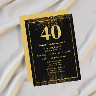 Svart Guld Kant Glitter Modern 40-årsdag Inbjudningar
