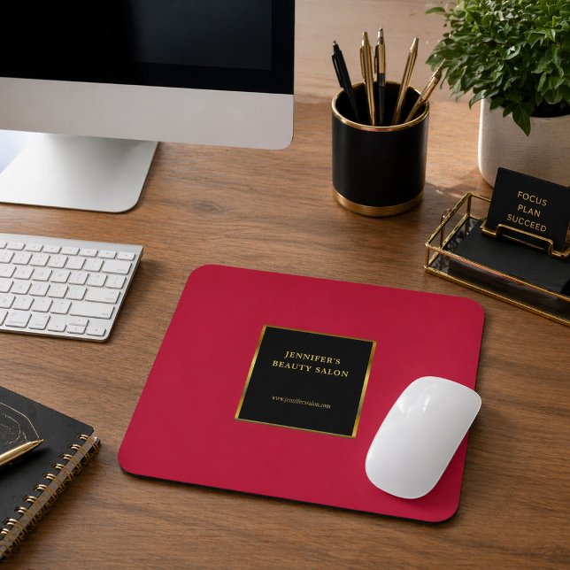 Svart guld kardinalröd reklamprofessionell musmatta (Black gold and cardinal red promotional professional mouse pad. )