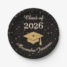 Svart Guld Klass 2026 Examen Fest Pappers Tallrik