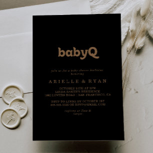 Svart Guld Klassisk BabyQ Bebis Bäcken Barbecue Inbjudningar