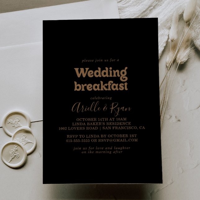 Svart Guld Klassisk Minimal Bröllopsfrukost Inbjudningar (Skapare uppladdad)